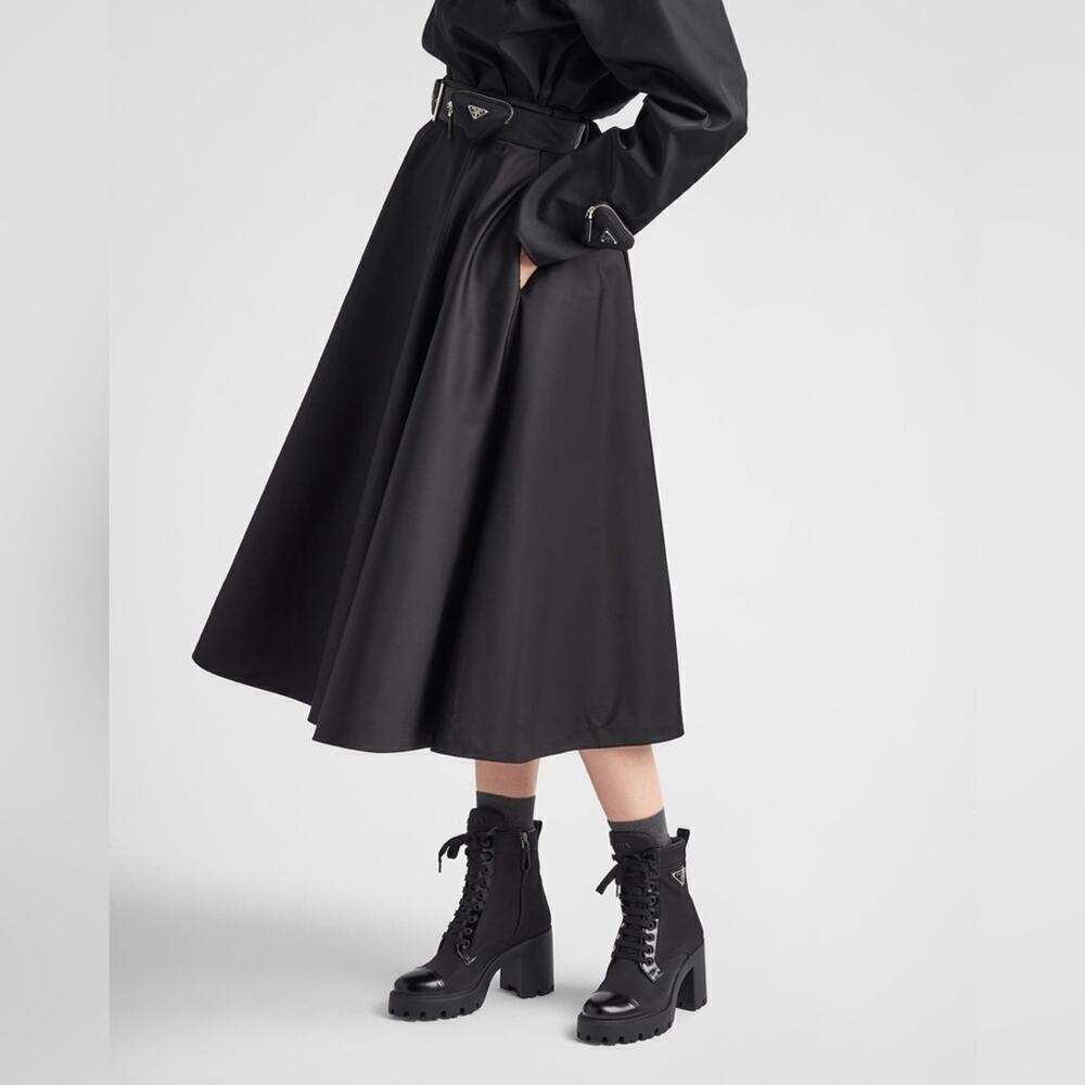 Prada Black Leather/ Re-Nylon Metal Triangle Logo 110mm Ankle Boots EU 38.5 - Picture 2 of 15